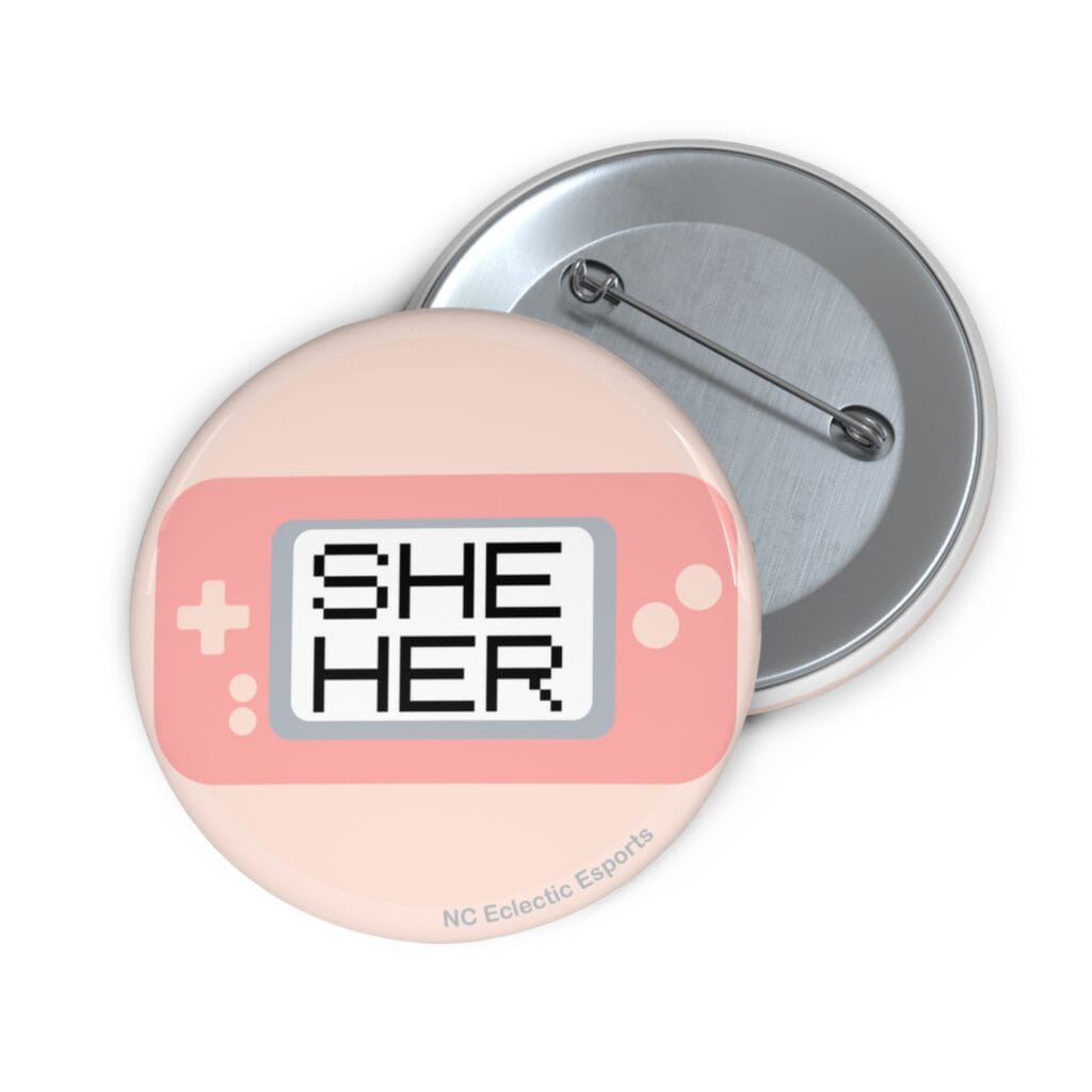 Gamer Pronoun Button - She/Her - Pink