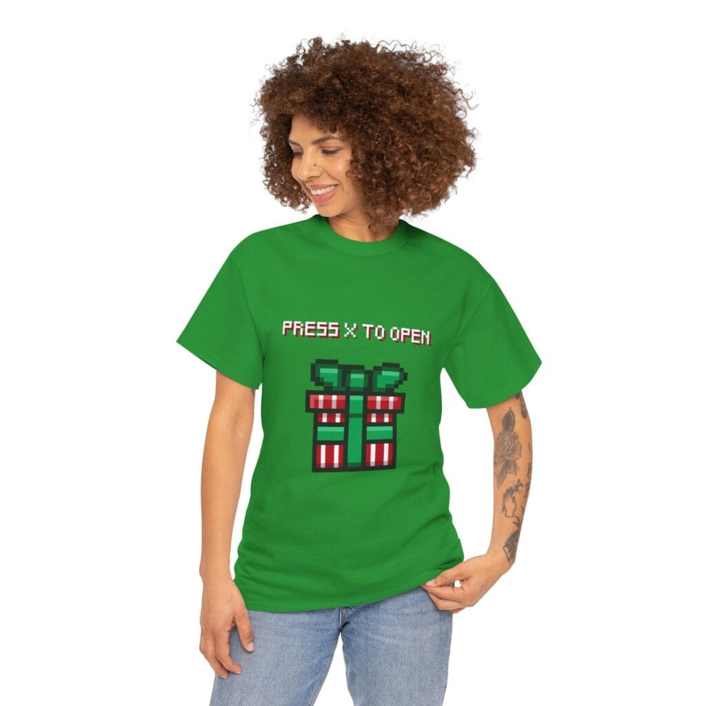Press X To Open - Video Game Pixel Christmas Present - Adult T-Shirt