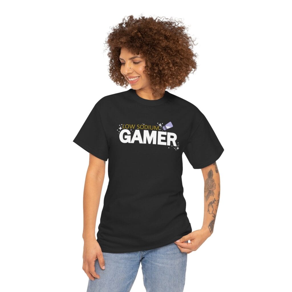 Low Sodium Gamer - Funny Video Game Typography - Adult T-Shirt