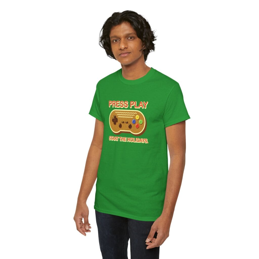 Press Play, Start Holidays - Christmas Video Game Gingerbread Cookie Controller - Adult T-Shirt