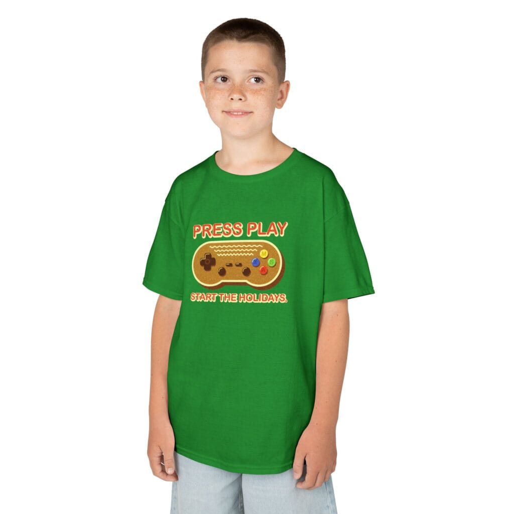 Press Play, Start Holidays - Christmas Video Game Gingerbread Cookie Controller - Kids T-Shirt