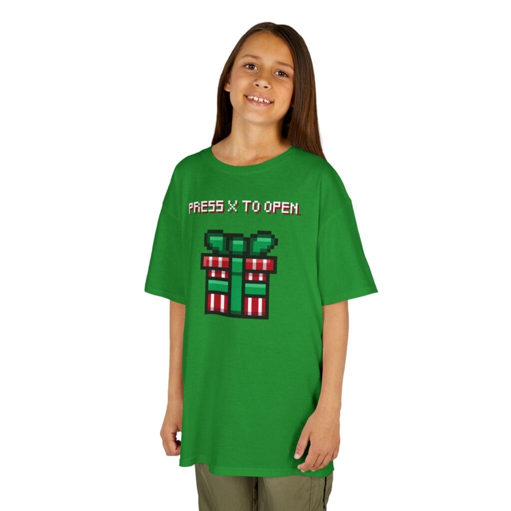 Press X To Open - Video Game Pixel Christmas Present - Kids T-Shirt